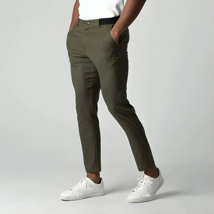 Smart-casual men's modern fit flex chinos, ultimate comfort and dynamic style for daily wear.