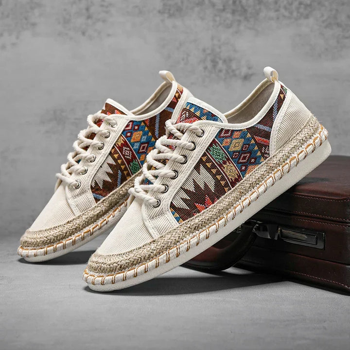 Men's Aztec print sneakers, comfortable heritage walkers for unique casual style.