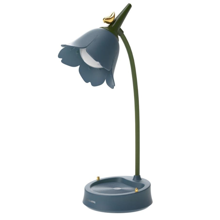 Vibrant floral LED desk lamp, dimmable & portable, creating perfect ambient light.