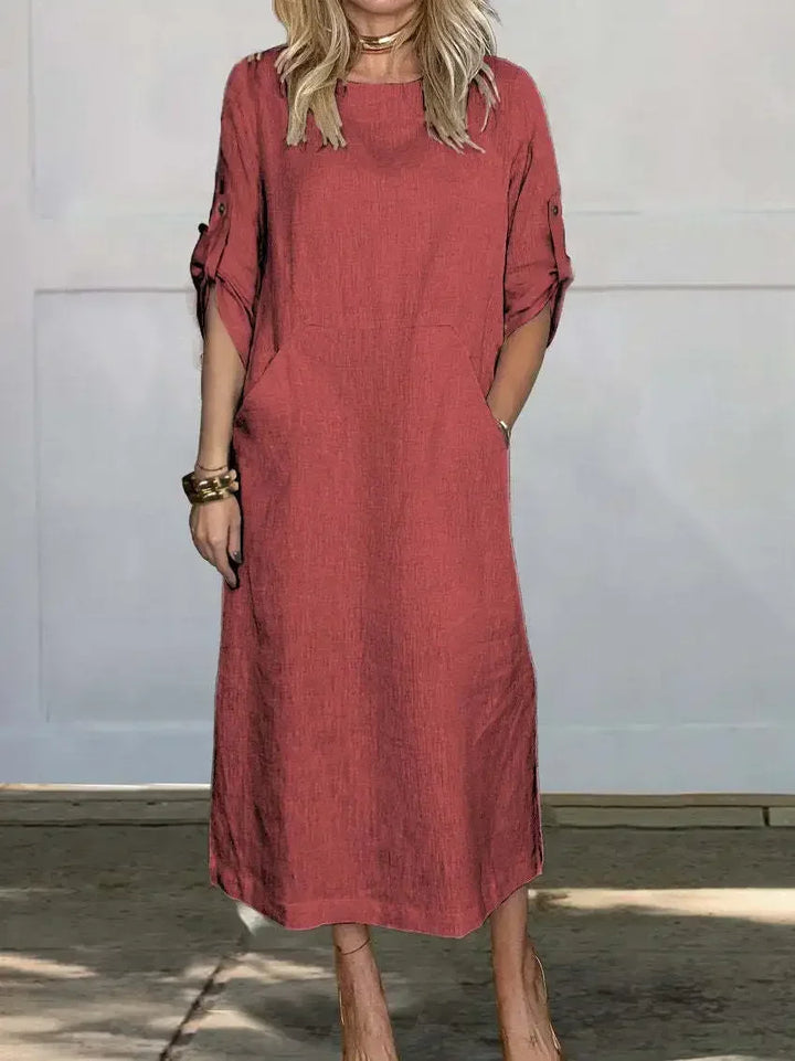 Effortlessly stylish women's A-line maxi dress. Breezy, comfortable, and flowy for summer casual wear.
