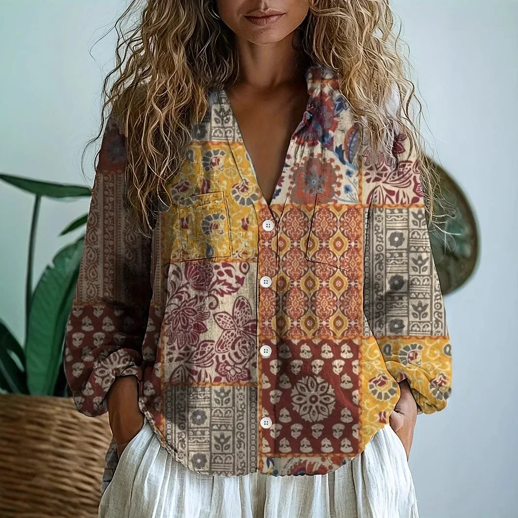 Women's Relaxed Blouse with Botanical Print