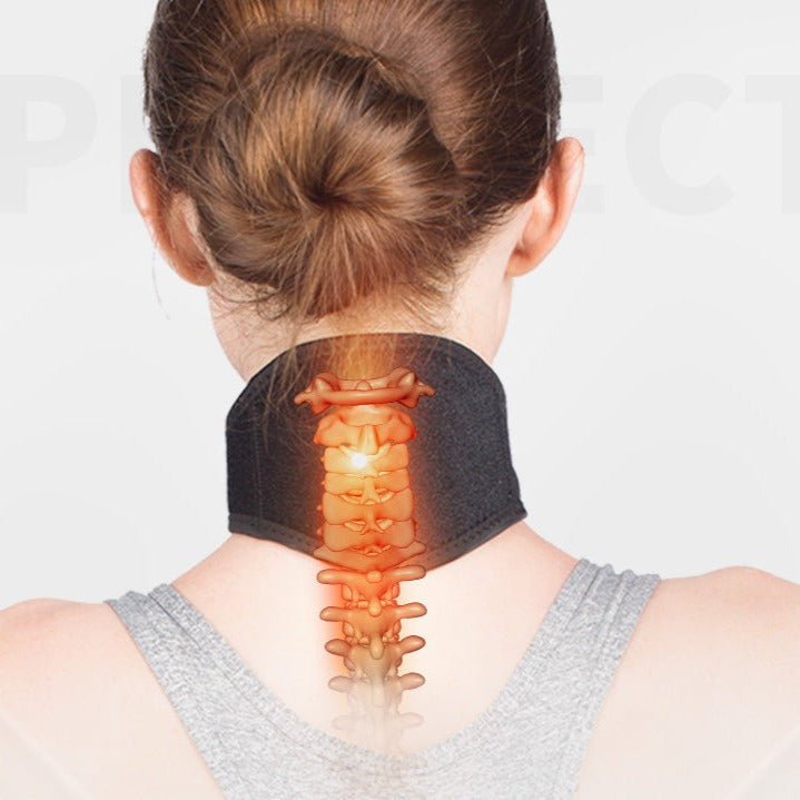 Unisex self-heating tourmaline neck collar for chronic neck pain relief & muscle relaxation. Adjustable & comfortable.