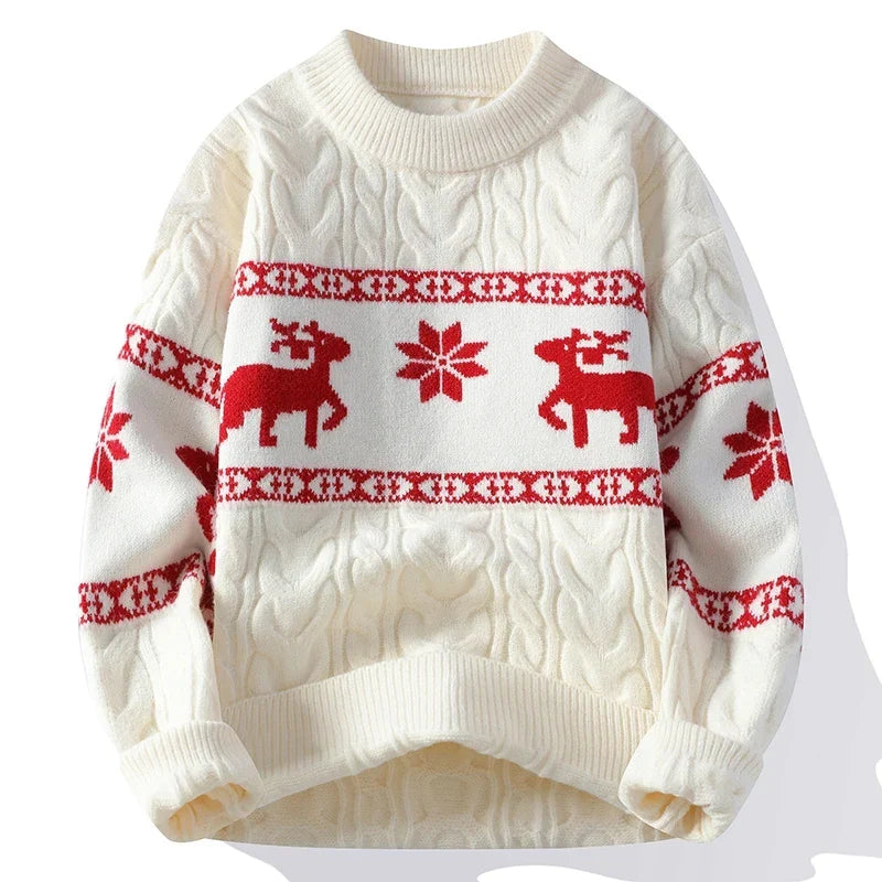 Warm, thick men's winter sweater with classic deer design. Cozy knit for festive and casual wear.
