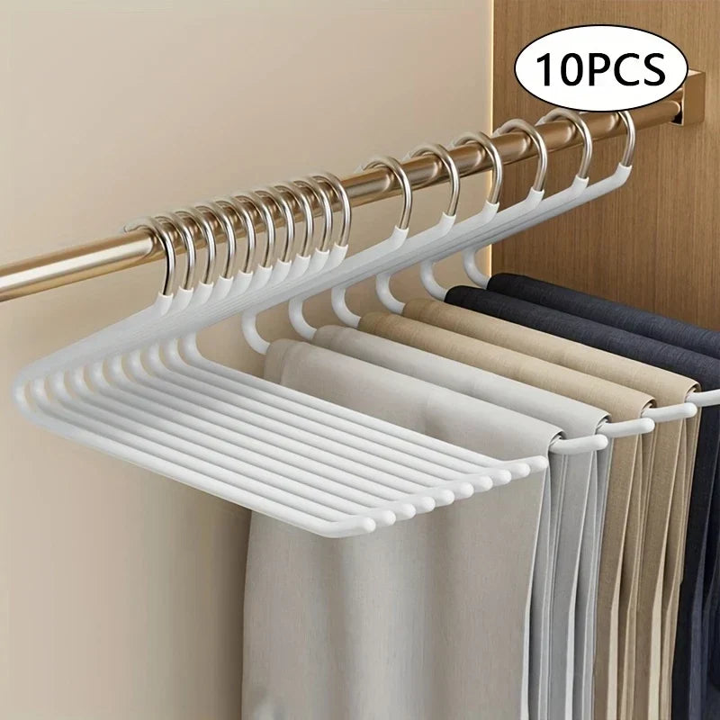 Efficient open metal trouser hangers for a clutter-free closet. Sturdy, anti-rust & space-saving for all pant types.