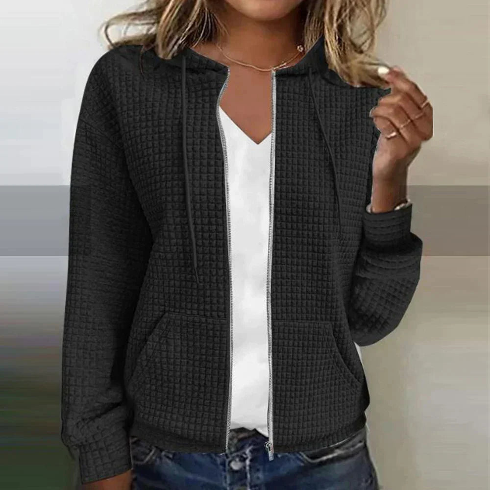 Stylish women's checked water-repellent jacket for warmth. Perfect casual outerwear, winter coat.