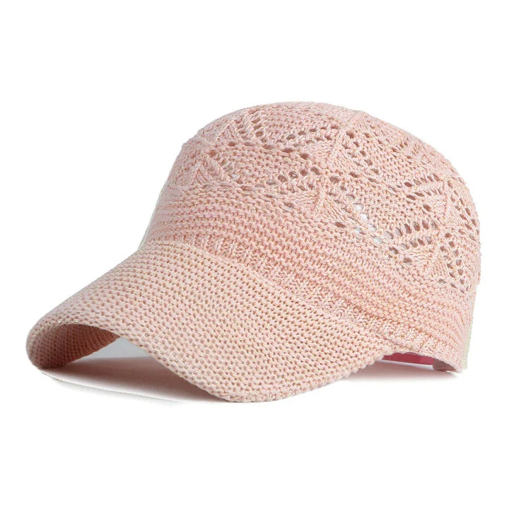 Women's breathable mesh baseball cap. Adjustable knit sun hat, perfect for summer outdoor fashion & holiday wear.