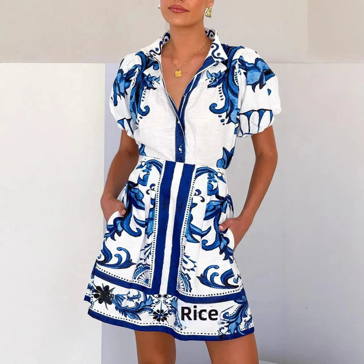 Aria | Women's Floral Print Puff Sleeve Mini Dress V-Neck