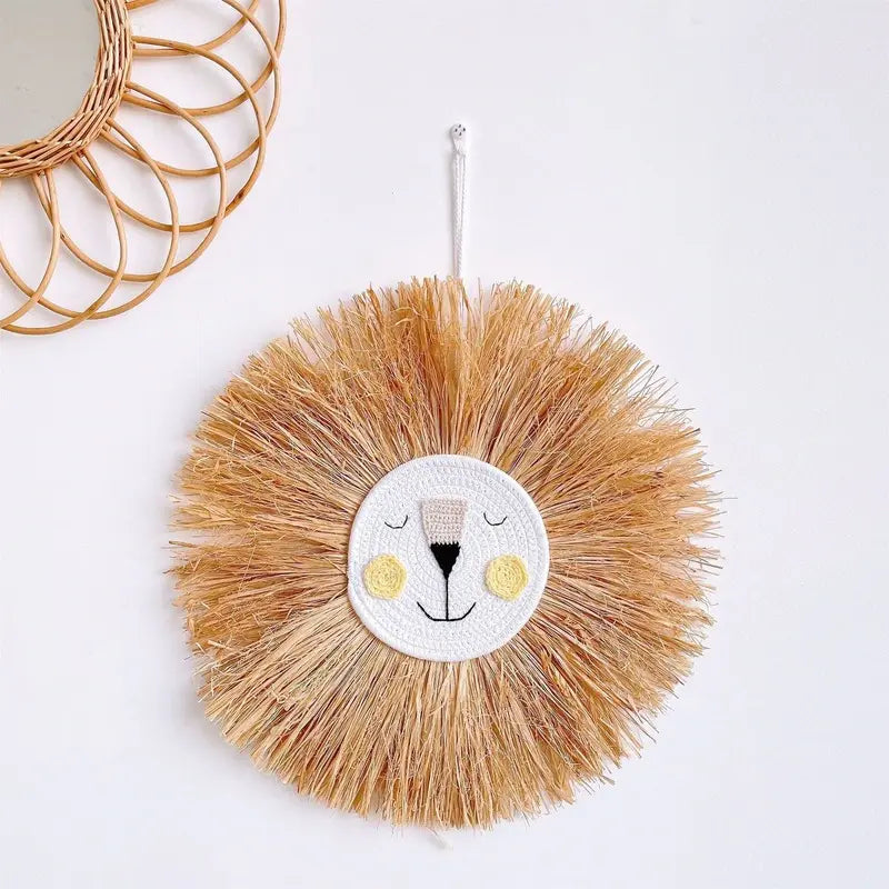 Cute bear animal wall decor, perfect for baby bedroom or nursery. Handmade rattan art.