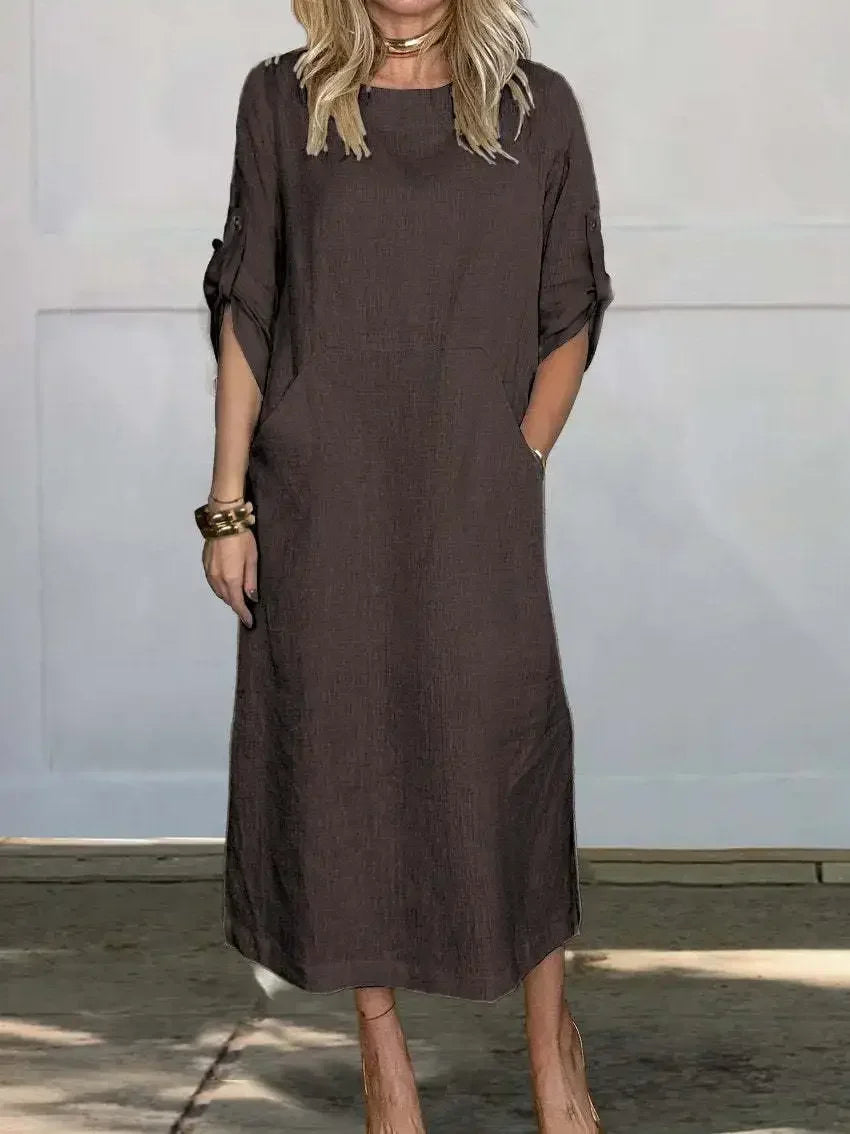 Women's comfortable day dress: a breezy A-line maxi perfect for summer fashion, beachwear & relaxed fit.