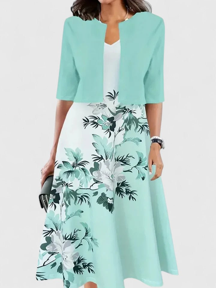 Women's Floral Midi Dress & Cropped Jacket Set