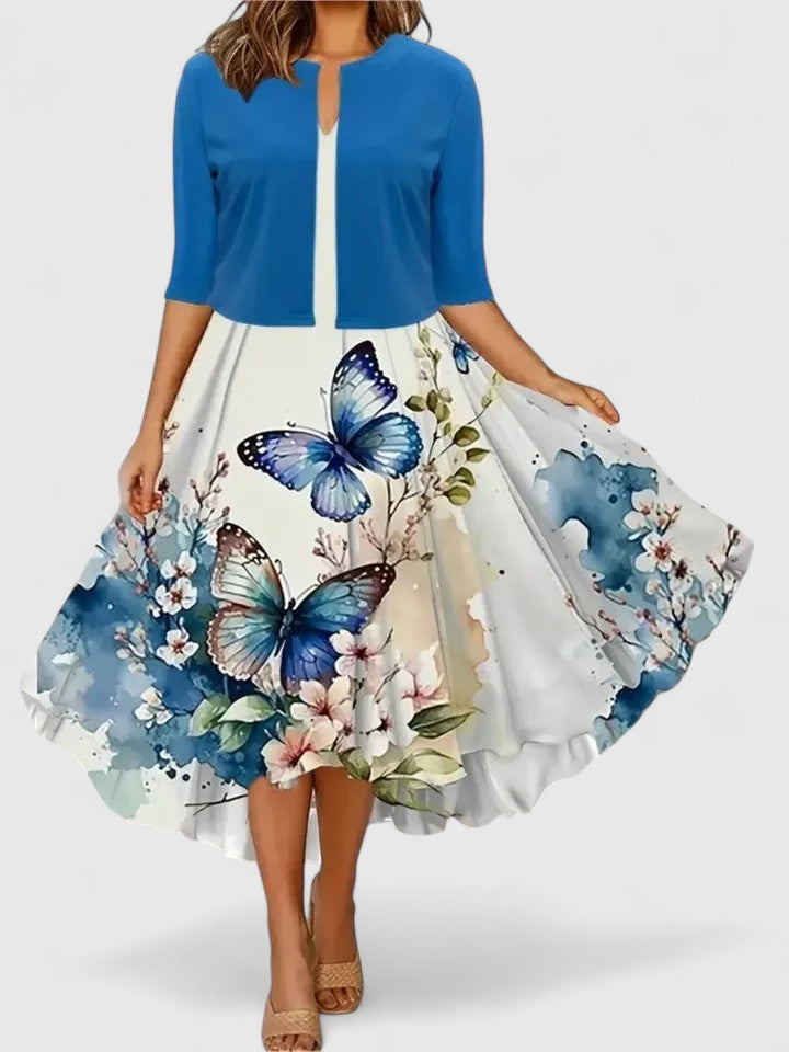 Women's Floral Midi Dress & Cropped Jacket Set
