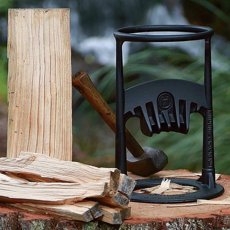 Manual log splitter for firewood, ensuring easy & safe wood splitting. Perfect for home use.