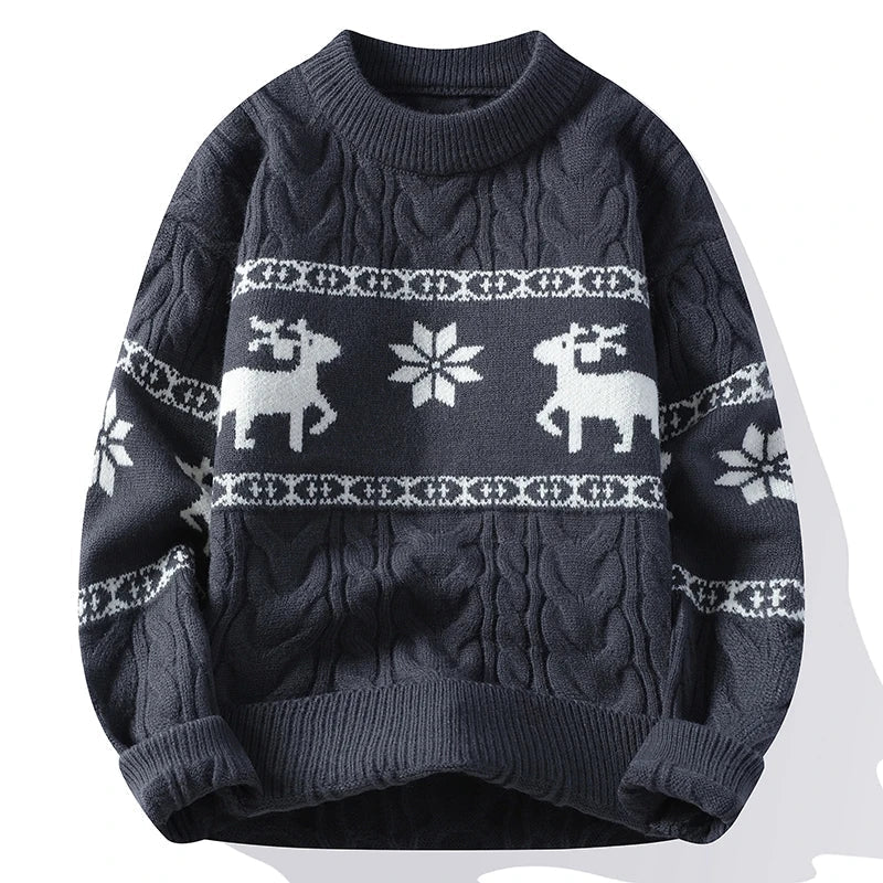 Holiday wear men's sweater. Warm & thick with a classic deer design, ideal for festive seasons.