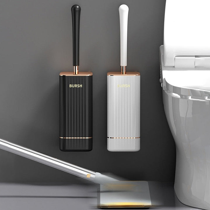 White wall-mounted toilet brush holder, a stylish and practical bathroom accessory for any decor.