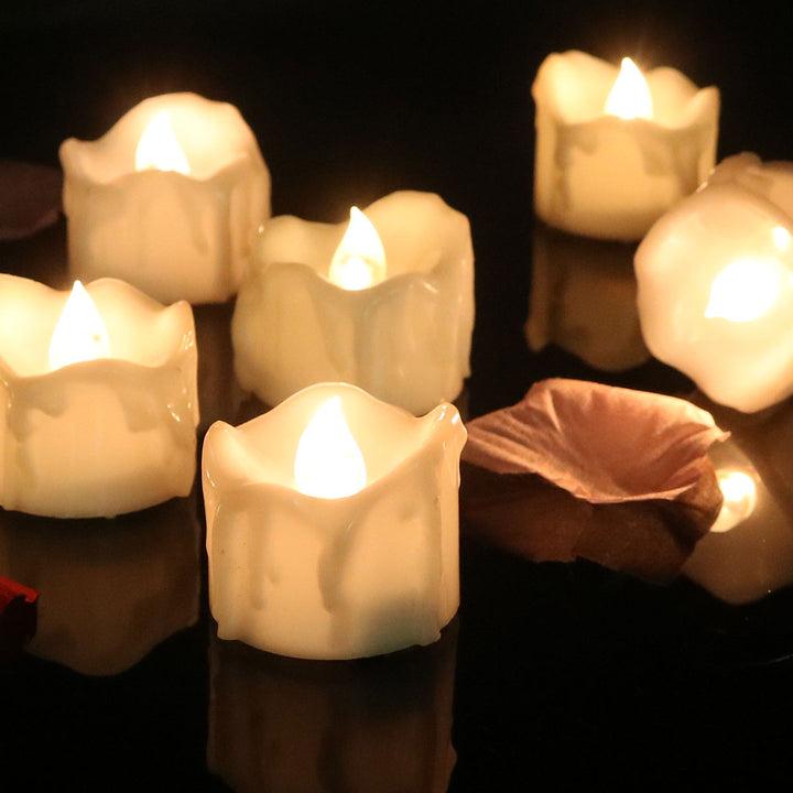 Set of 12 flameless LED candles with realistic flickering effect, battery operated for safe, decorative home lighting.