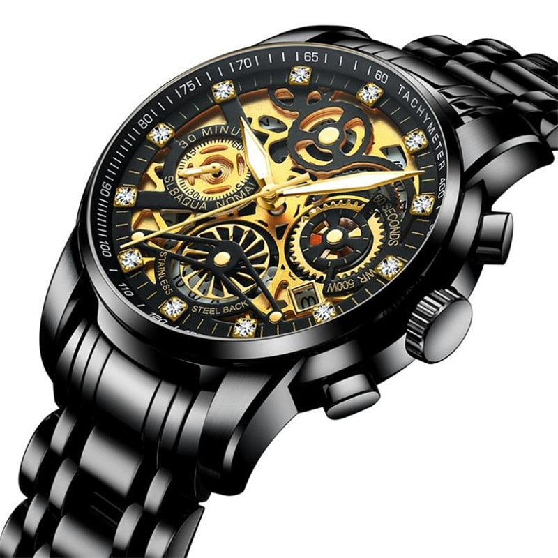 Stunning men's automatic skeleton watch, an elegant gift. Features a detailed, transparent mechanical dial.