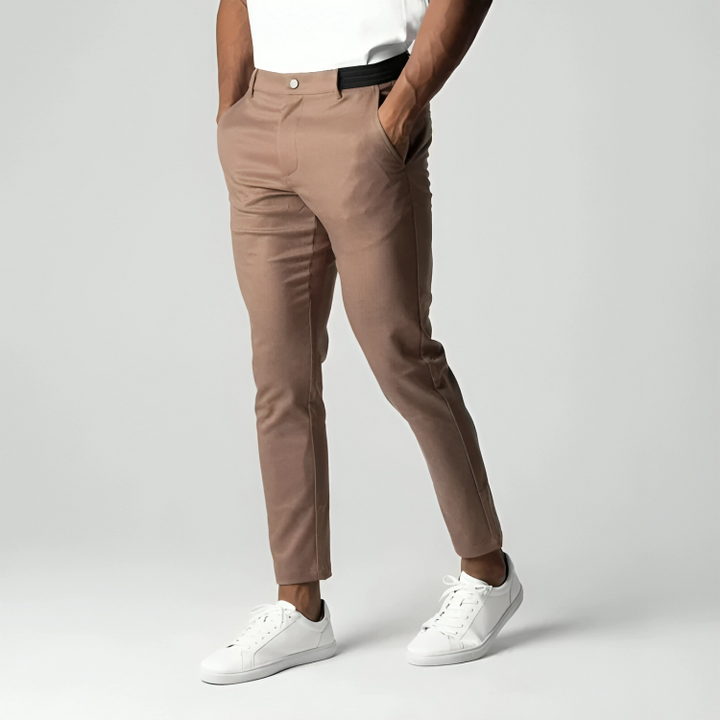 Durable men's modern fit flex chino trousers, wrinkle-resistant and comfortable for any occasion.