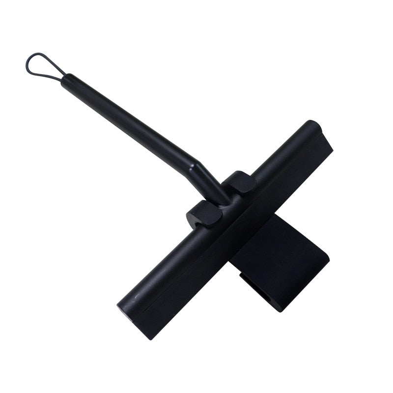 Efficient glass cleaner: a bathroom shower squeegee with a handle & hook, ensuring streak-free showers & mirrors.