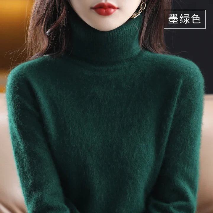 Soft women's fall fashion turtleneck sweater, combining warmth with a chic design.