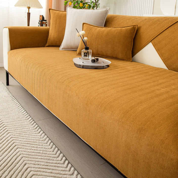 Easy-clean chenille sofa cover, an ultimate non-slip furniture protector for family living rooms.