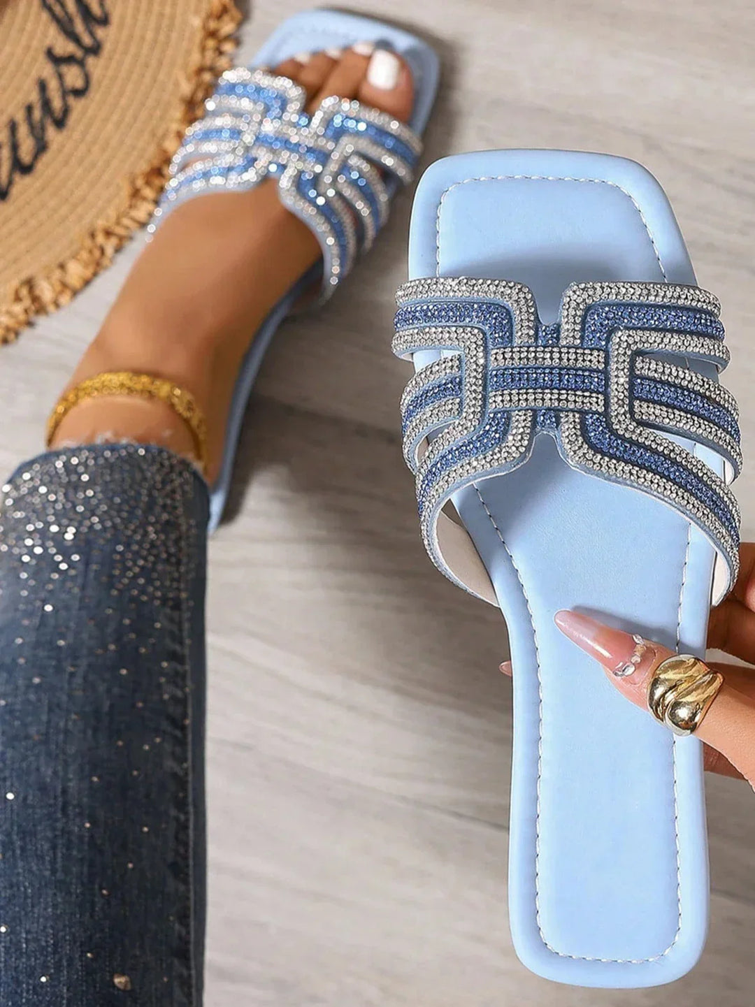 Women's Crystal Slide Sandals