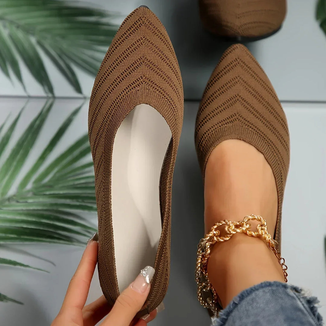 Pointed-toe women's ballet flats, breathable and comfortable, essential everyday footwear.