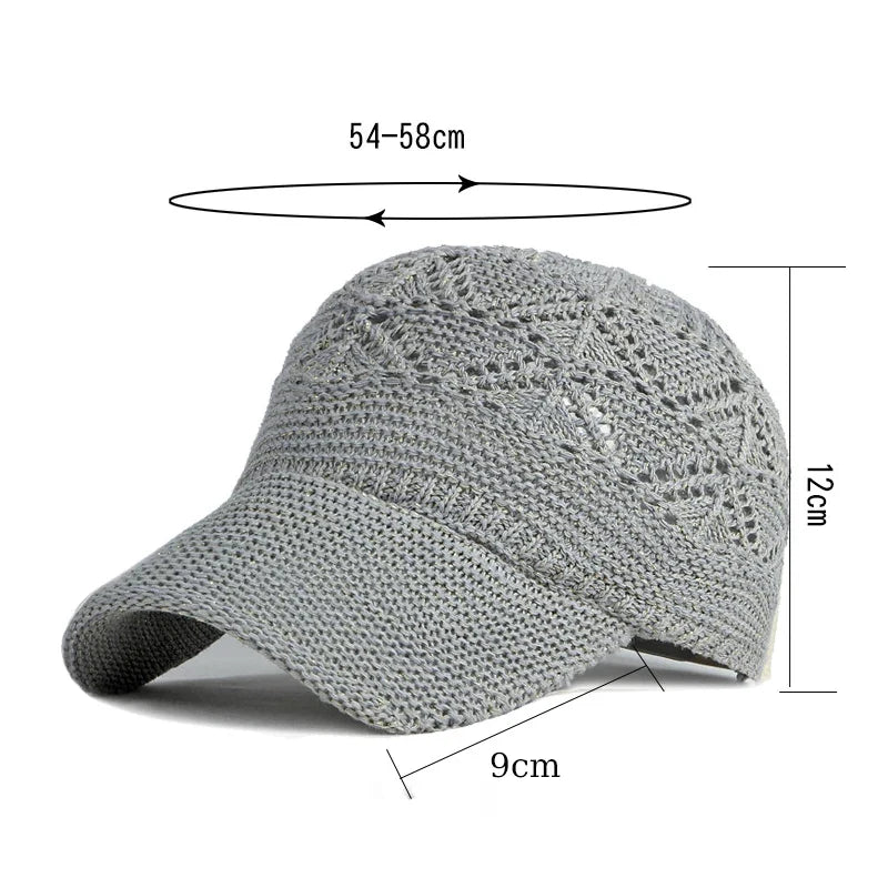 Lightweight women's knit baseball cap. Breathable mesh design offers sun protection & ultimate comfort.