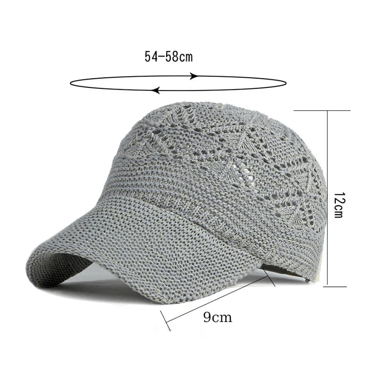 Lightweight women's knit baseball cap. Breathable mesh design offers sun protection & ultimate comfort.