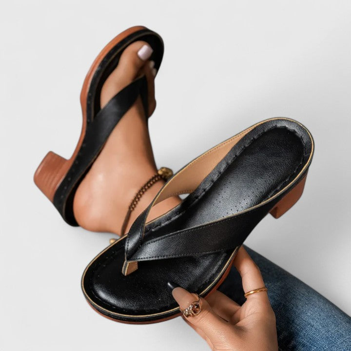 Women's Block Heel Thong Sandals with Ankle Strap