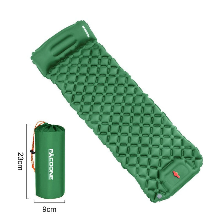 Compact ultralight air mattress with integrated pump, perfect for backpacking & travel.