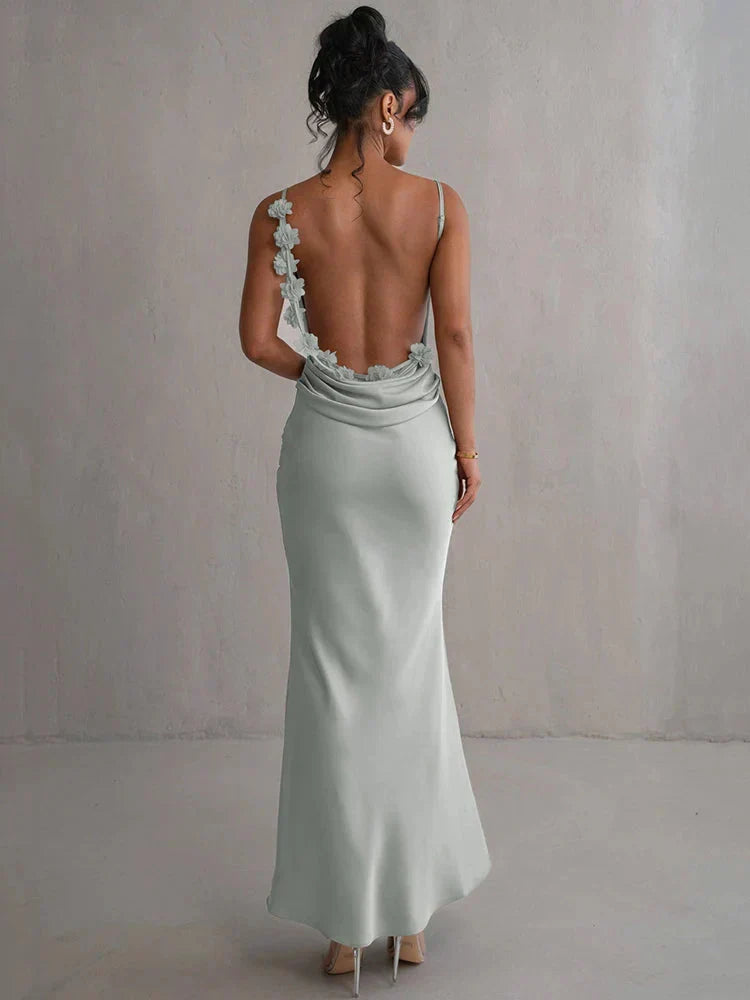 White floral elegant maxi dress for women, a stunning long dress for formal occasions.