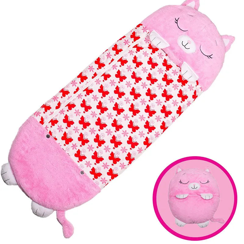 Soft, portable children's animal nap mat & sleeping bag, perfect for travel or fun sleep at home.