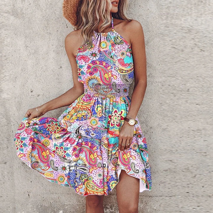 Backless Irregular Printed Mini Dress