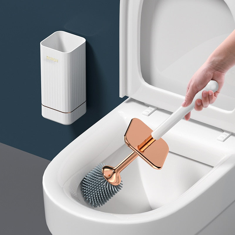 Black or white wall-mounted toilet brush holder, a hygienic and space-saving solution for modern bathrooms.