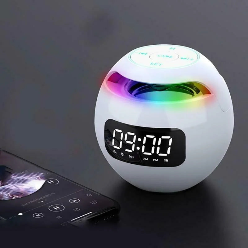 Sleek multifunction digital clock & wireless Bluetooth speaker with integrated night light for modern home decor.
