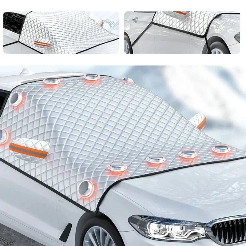 FrostGuard magnetic car windshield cover: all-season protection from snow, ice, and UV. Essential car accessory.