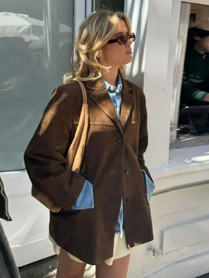 Durable brown classic women's outerwear jacket, perfect for stylish fall & spring looks.