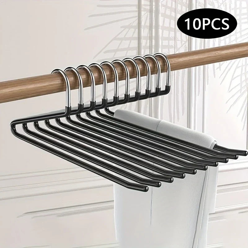 Sturdy metal open trouser hangers for heavy pants & skirts. Durable, anti-rust wardrobe essential for closet organization.
