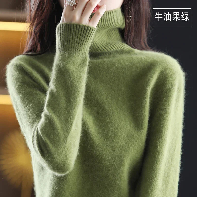 High-quality women's soft turtleneck sweater, durable knit for lasting warmth.