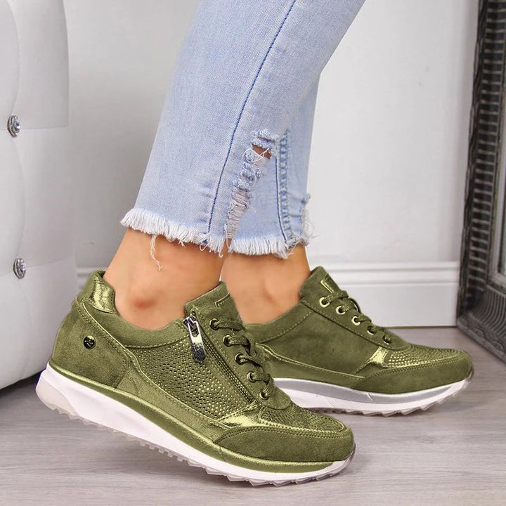 Slip-on women's orthopedic sneakers with easy zipper access, designed for comfort & foot support.
