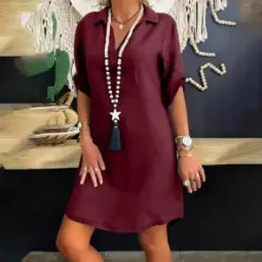 Comfortable women's casual summer dress. Chic sleeveless, O-neck, knee-length for easy everyday style.