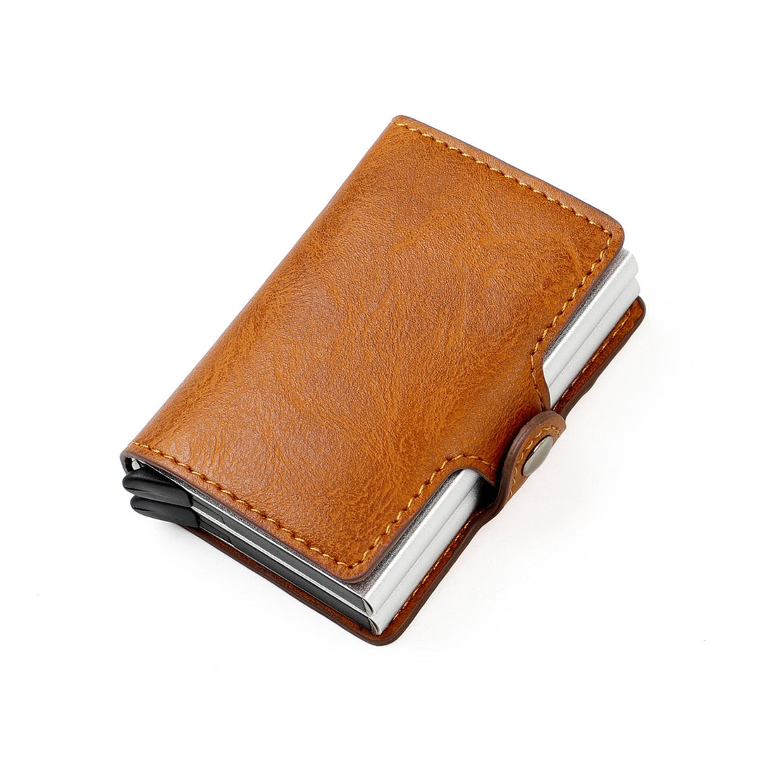 Modern men's aluminum RFID wallet with innovative double pop-up card pockets & anti-theft protection.
