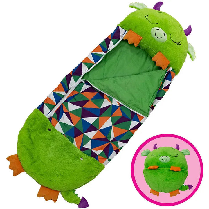 Plush, foldable animal sleeping bag for kids, great for outdoor camping, sleepovers, or a comfortable nap.