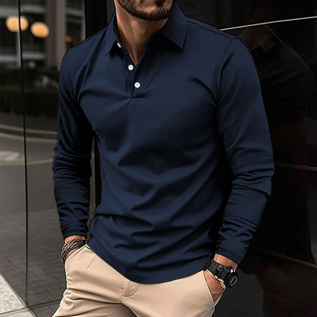 Stylish men's long-sleeve polo, ideal for smart casual fashion & comfortable everyday looks.