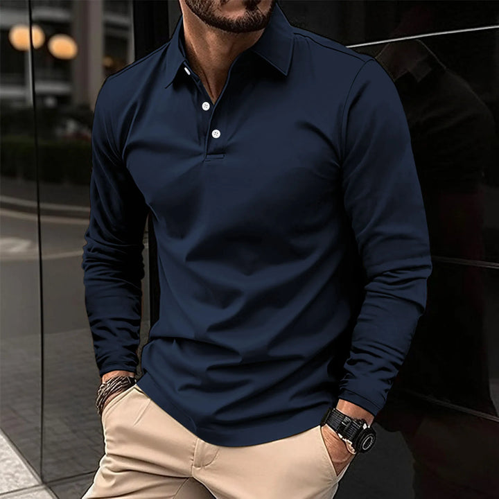 Stylish men's long-sleeve polo, ideal for smart casual fashion & comfortable everyday looks.