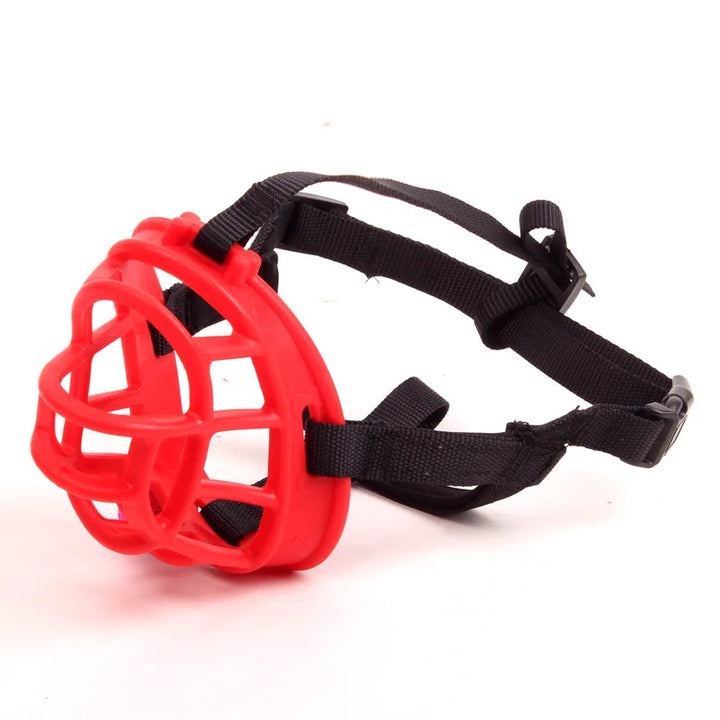 Soft silicone dog muzzle with adjustable straps for comfortable and secure fit during walks & training sessions.