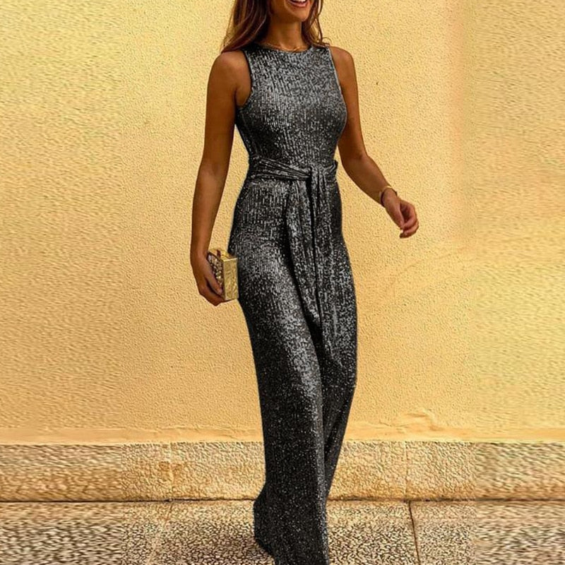 Stylish women's formal jumpsuit for evening events. Chic one-piece occasion wear, combining elegance & comfort.