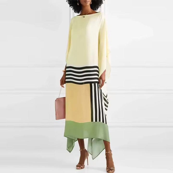 Women's Geometric Print Kaftan Maxi Dress with Batwing Sleeves