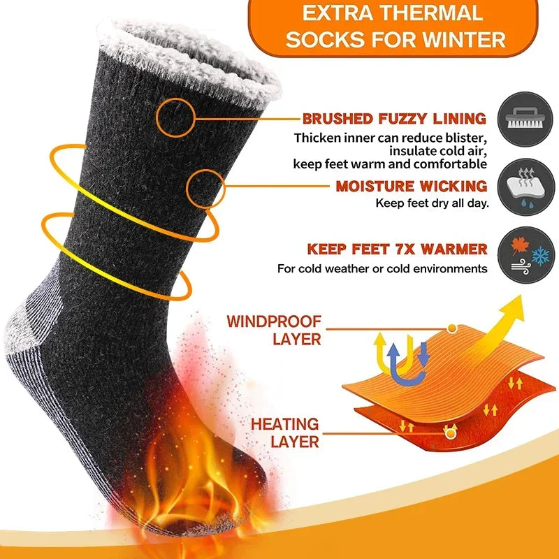 Pack of 3 men's mid-length thermal winter socks, ideal warm footwear for cold weather. Cozy & durable.