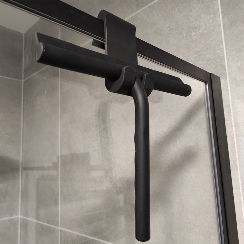 Bathroom shower squeegee with hook for streak-free glass, mirrors & tile. Ideal for bathroom cleaning.